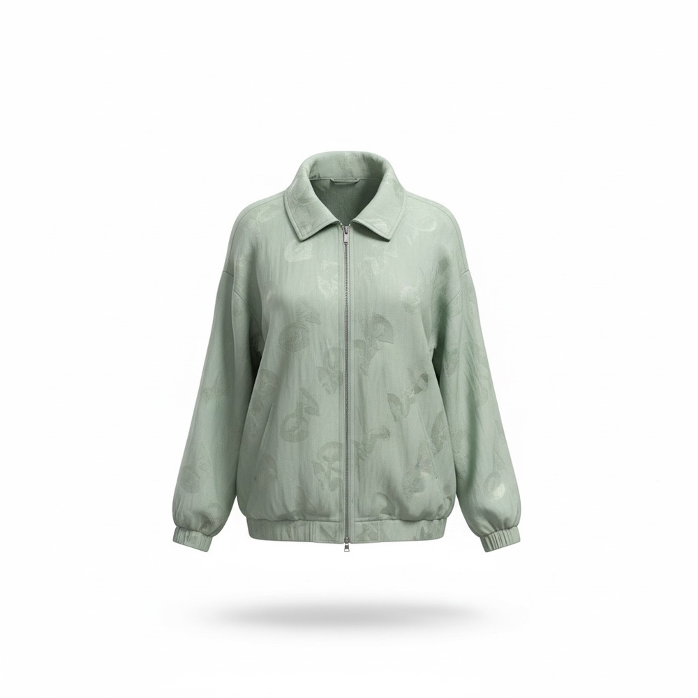 Vintage EVR Zip Up Silk Women Bomber Sage Green Relaxed Bomber Jacket, Large